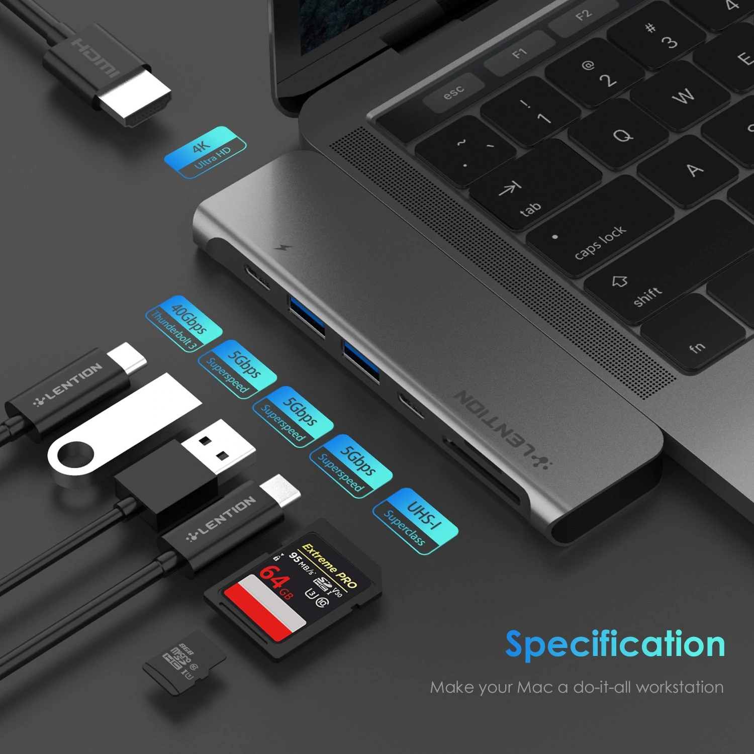 Bộ chuyển đổi USB-C 7 trong 1 Lention CS64THCR