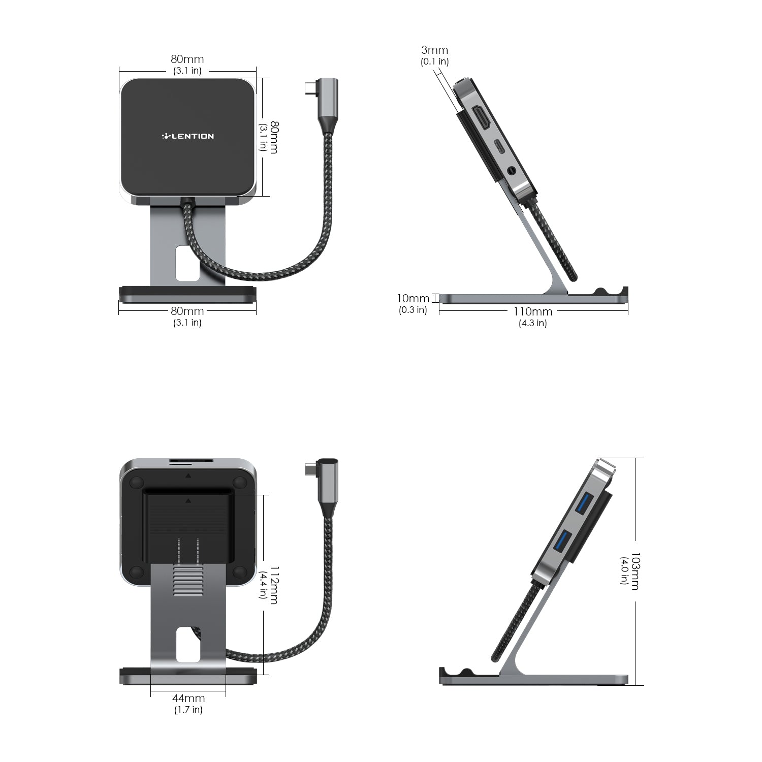 Bộ chuyển đổi USB-C 7 trong 1 Lention D42HACR có chân đế