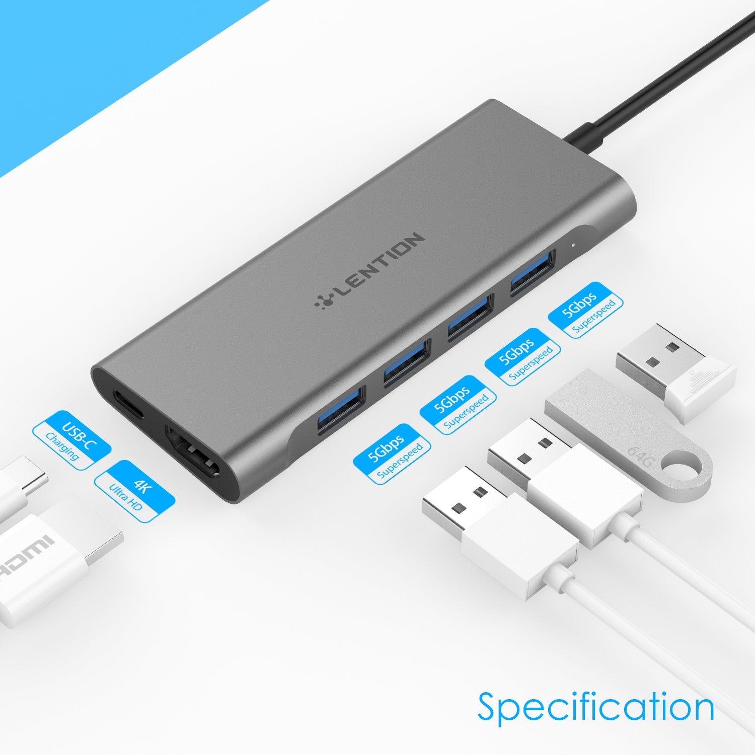 Bộ chuyển đổi USB-C 6 trong 1 Lention C35H-1M