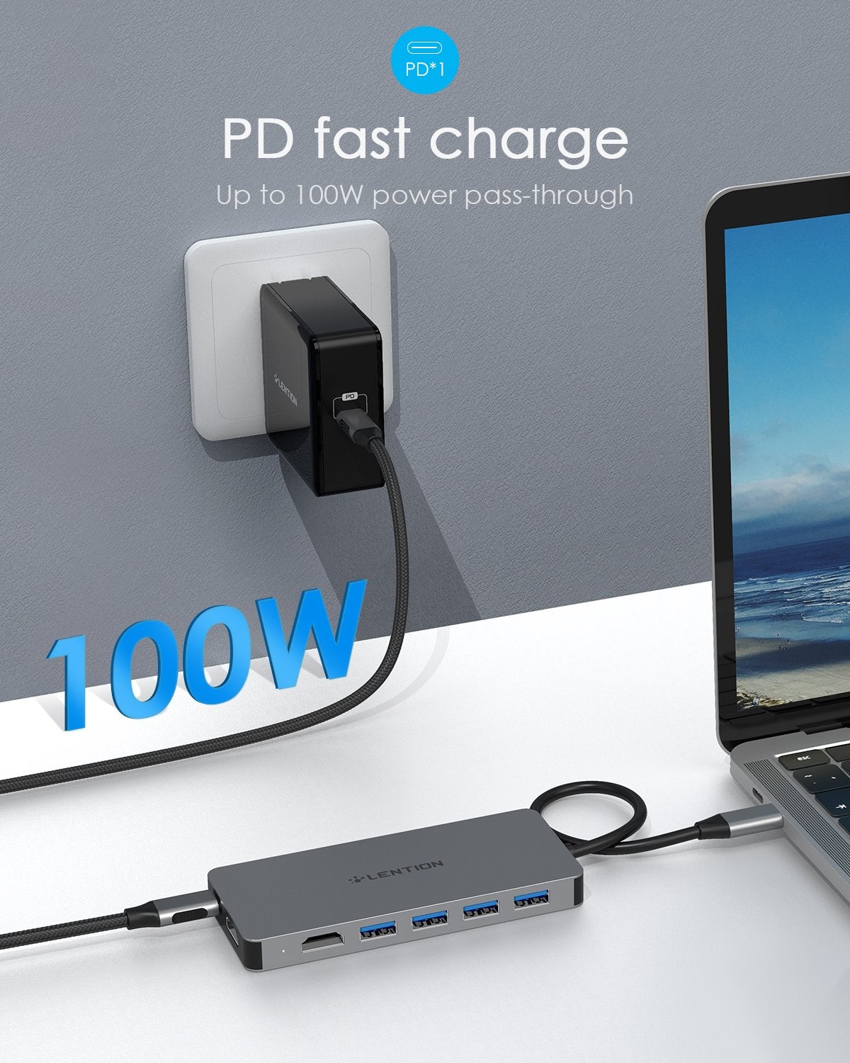 Bộ chuyển đổi USB-C 7 trong 1 Lention C45H