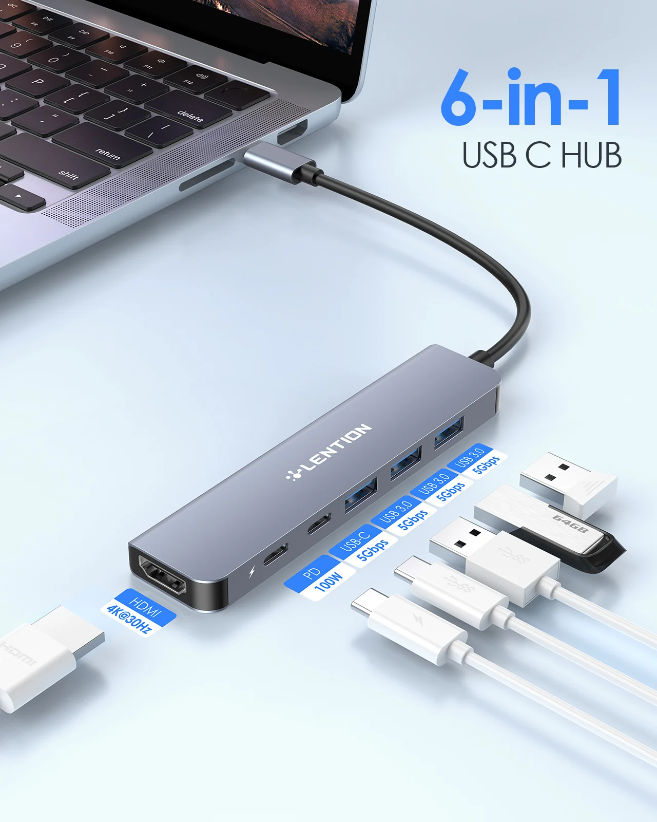 Bộ chuyển đổi USB-C 6 trong 1 Lention CE35sH